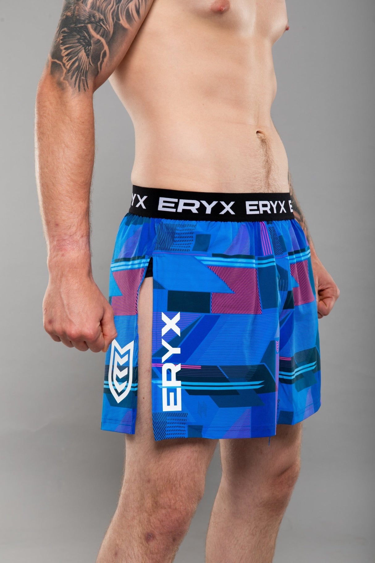 Eryx Glitch High Split MMA Shorts Blue - Eryxgear