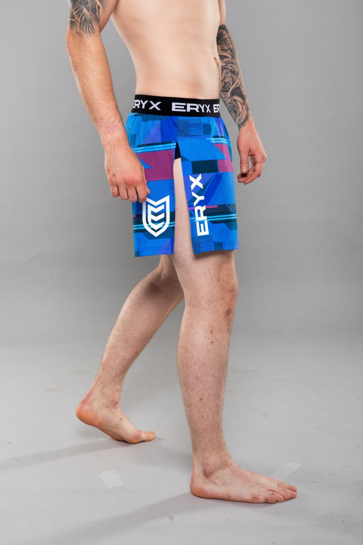 Eryx Glitch High Split MMA Shorts Blue - Eryxgear