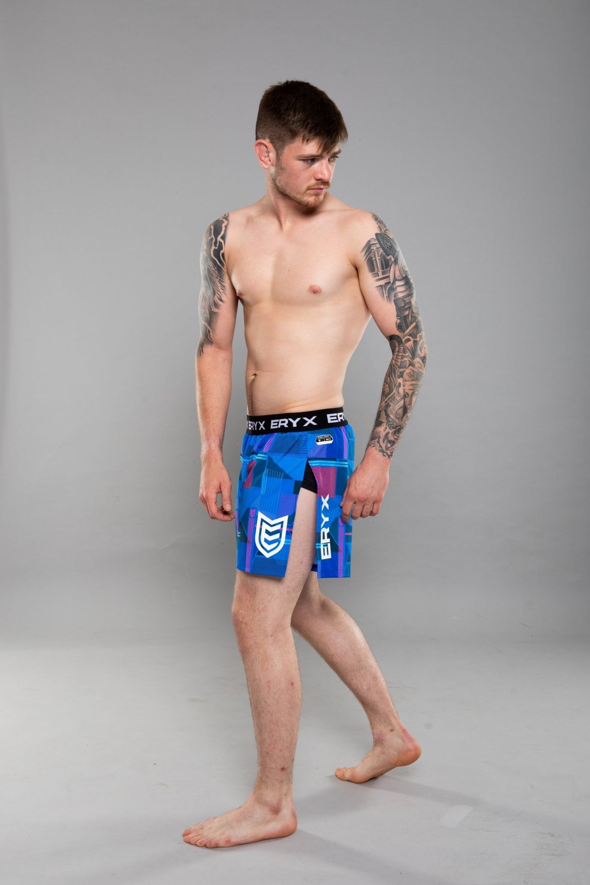 Eryx Glitch High Split MMA Shorts Blue - Eryxgear