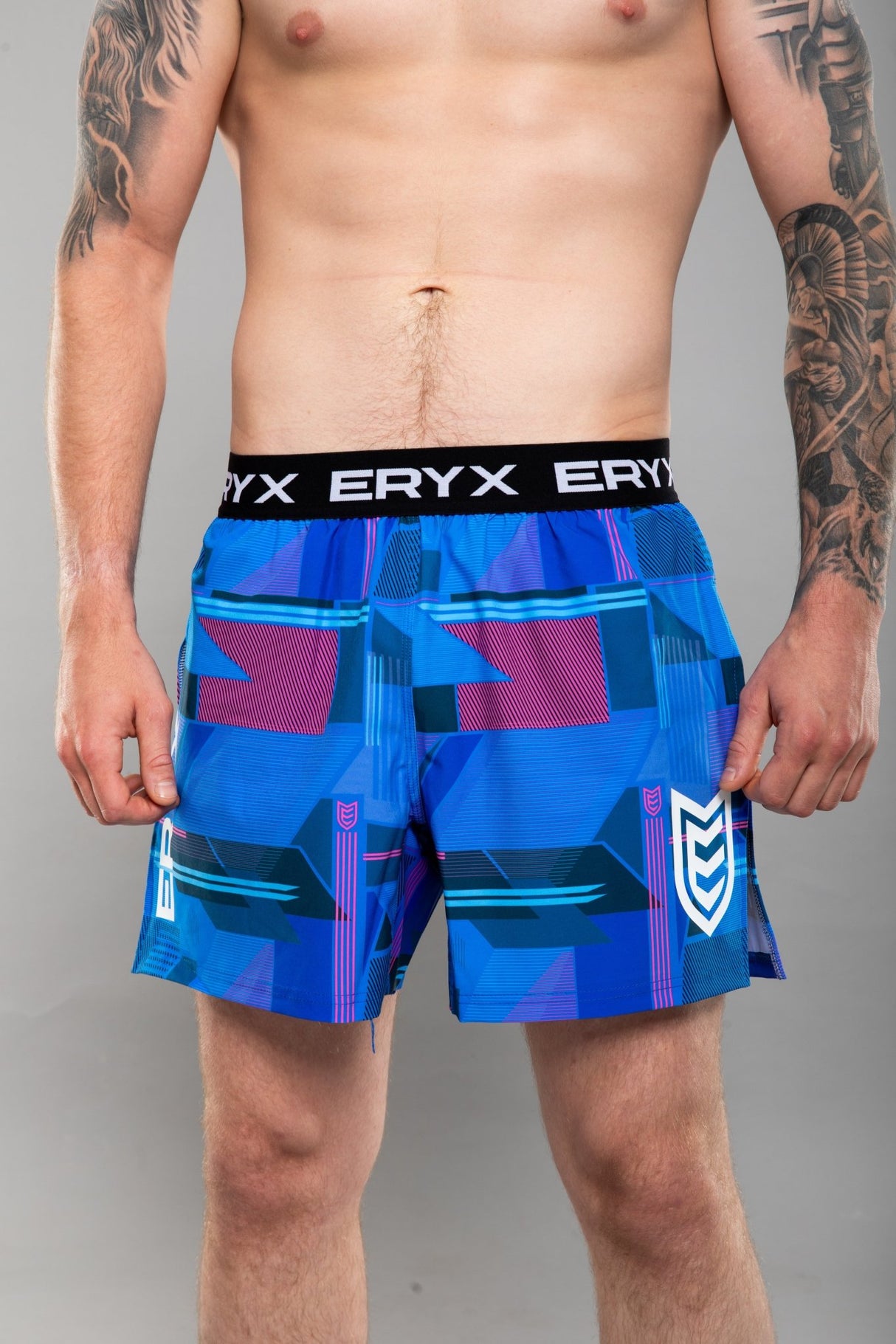 Eryx Glitch High Split MMA Shorts Blue - Eryxgear