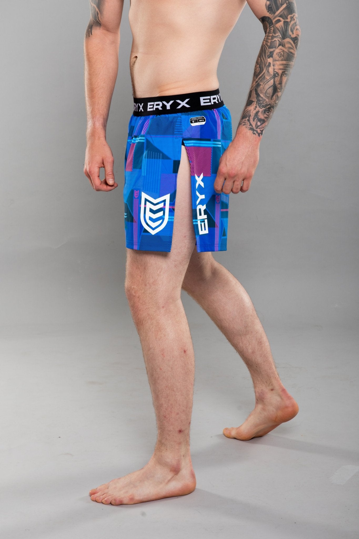 Eryx Glitch High Split MMA Shorts Blue Eryxgear