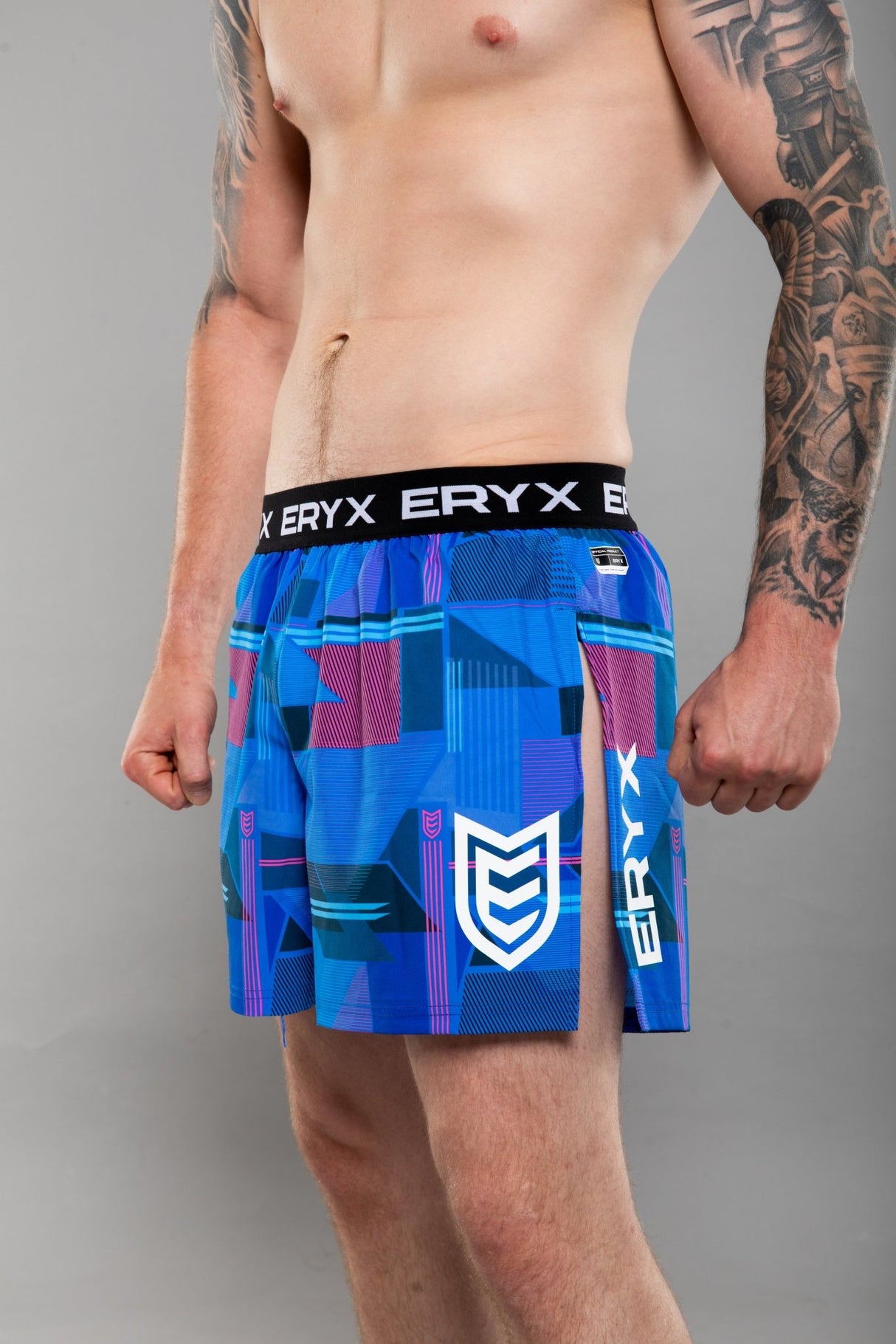 Eryx Glitch High Split MMA Shorts Blue - Eryxgear