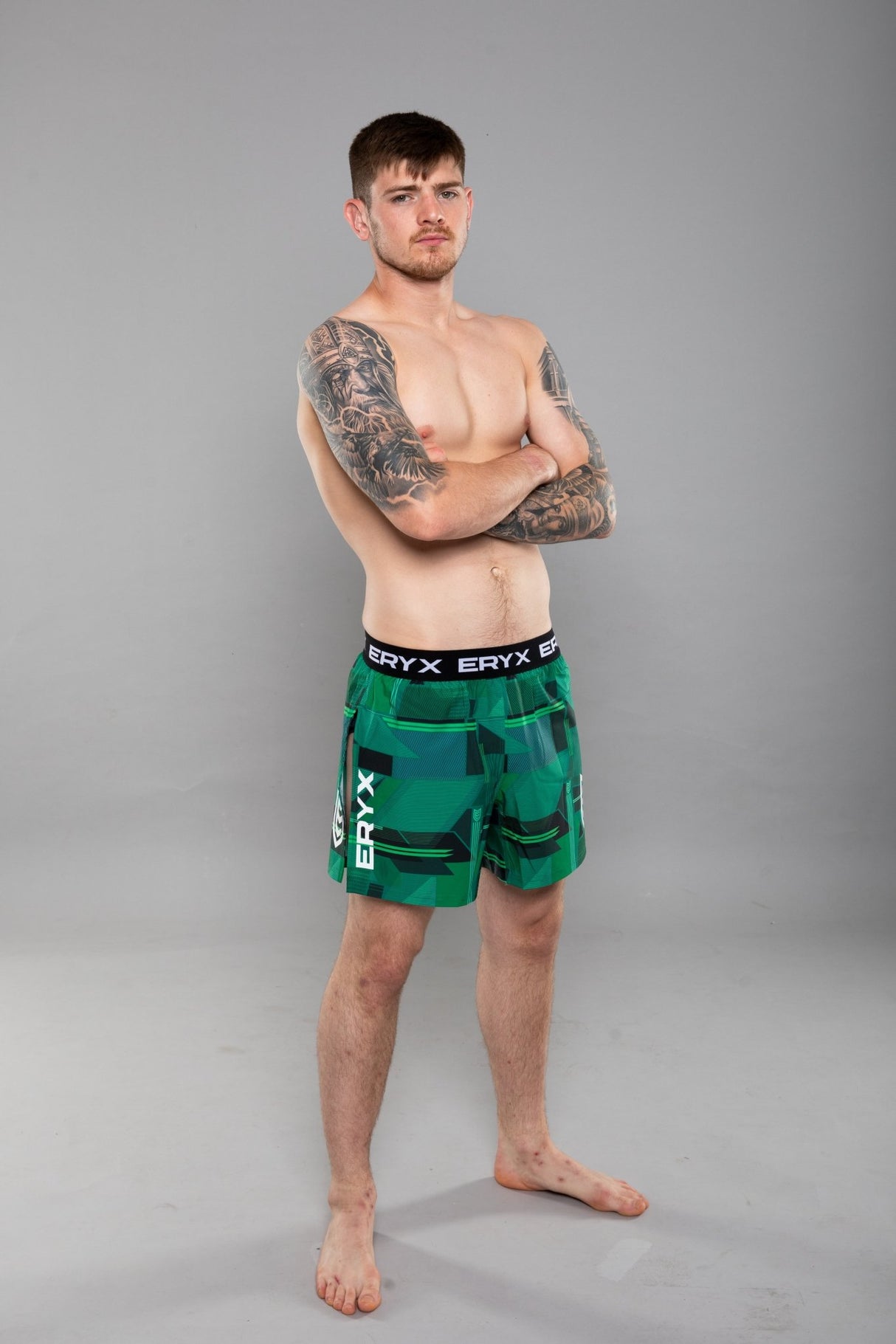 Eryx Glitch High Split MMA Shorts Green - Eryxgear