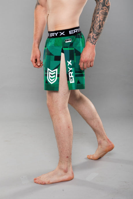 Eryx Glitch High Split MMA Shorts Green - Eryxgear