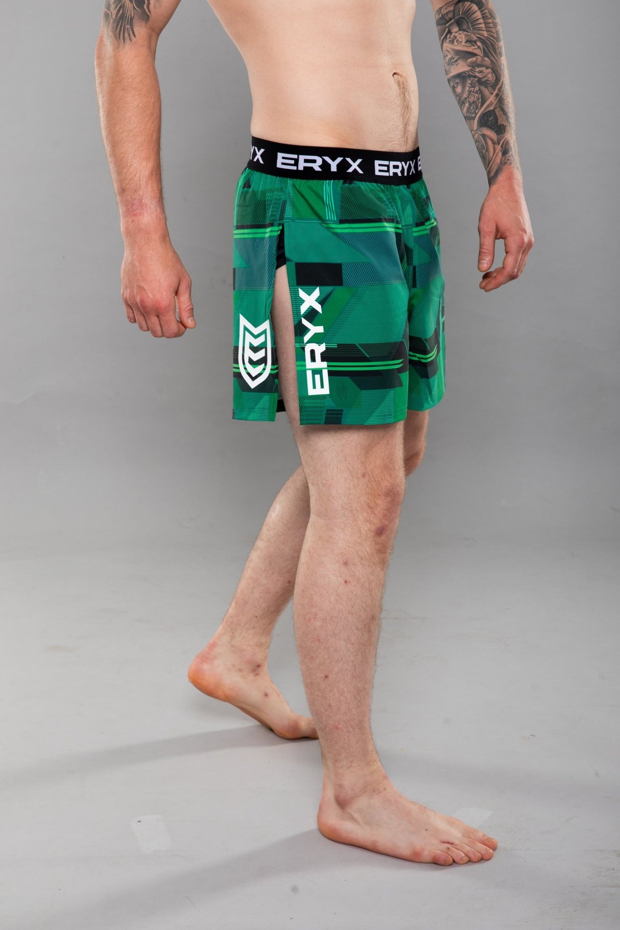 Eryx Glitch High Split MMA Shorts Green - Eryxgear