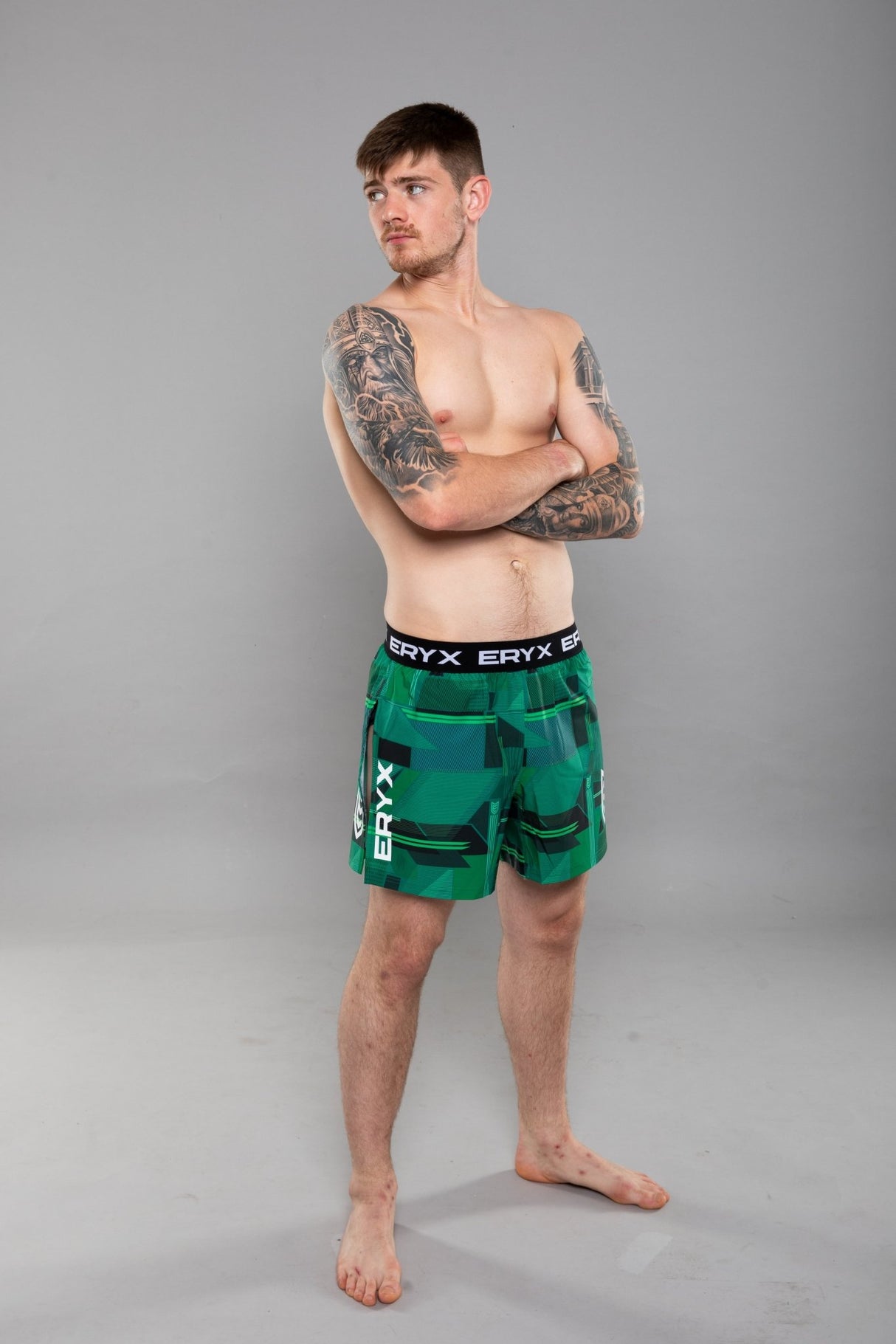 Eryx Glitch High Split MMA Shorts Green - Eryxgear