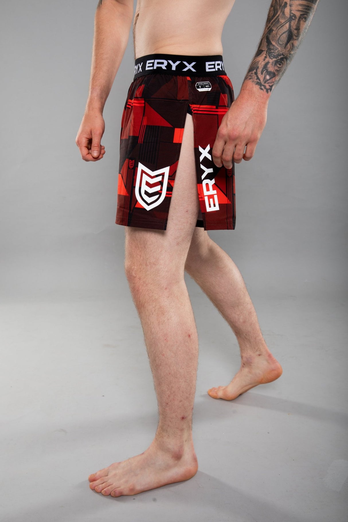 Eryx Glitch High Split MMA Shorts Red - Eryxgear