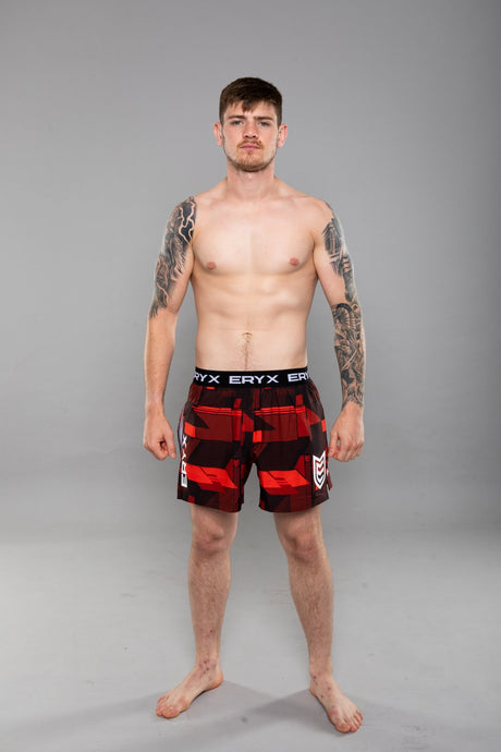 Eryx Glitch High Split MMA Shorts Red - Eryxgear