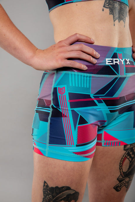 Eryx Glitch Womens Shorts Aqua - Eryxgear